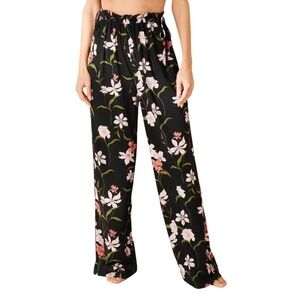 Shade & Shore Pants Ruffle Waist Black Floral Beach Cover Up Pull On Size XL NWT